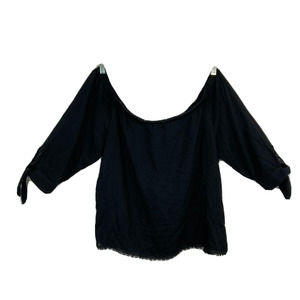 Buffalo‎ Shirt Womens Sz XL Black Peasant Tie Sleeve Lace Trip Popover Crop Top